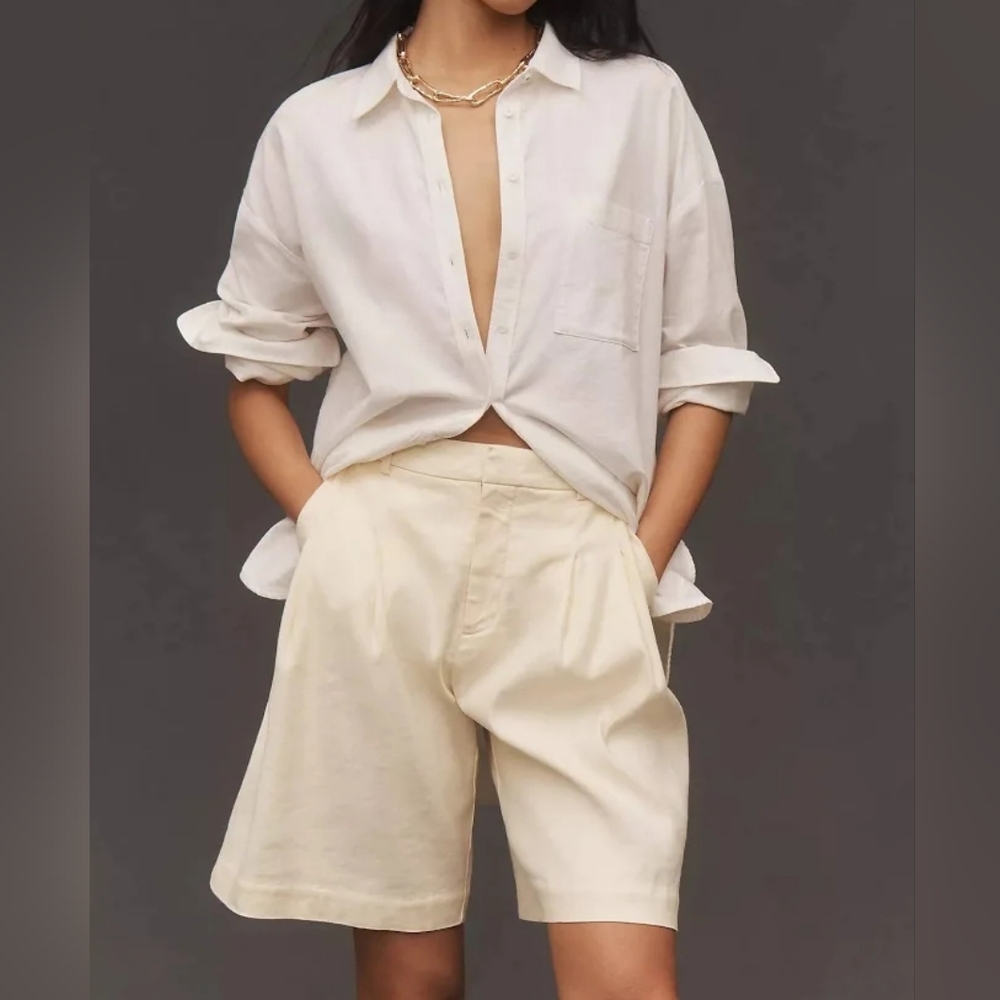 The Avery Pleated Trouser Shorts Linen In Buttercream